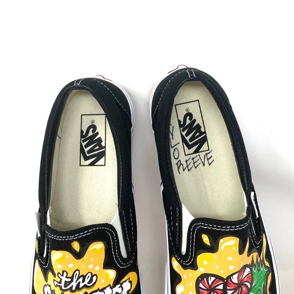 VANS Slip On Sneakers Canvas Yellow Black Men's Skate Low Top Custom Alsu01247 - Picture 8 of 10